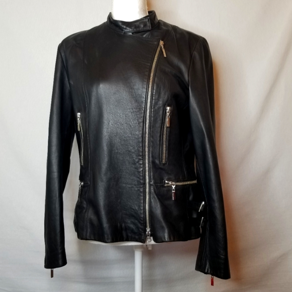 Wilsons Leather Black Asymmetrical Zip Leather Jacket